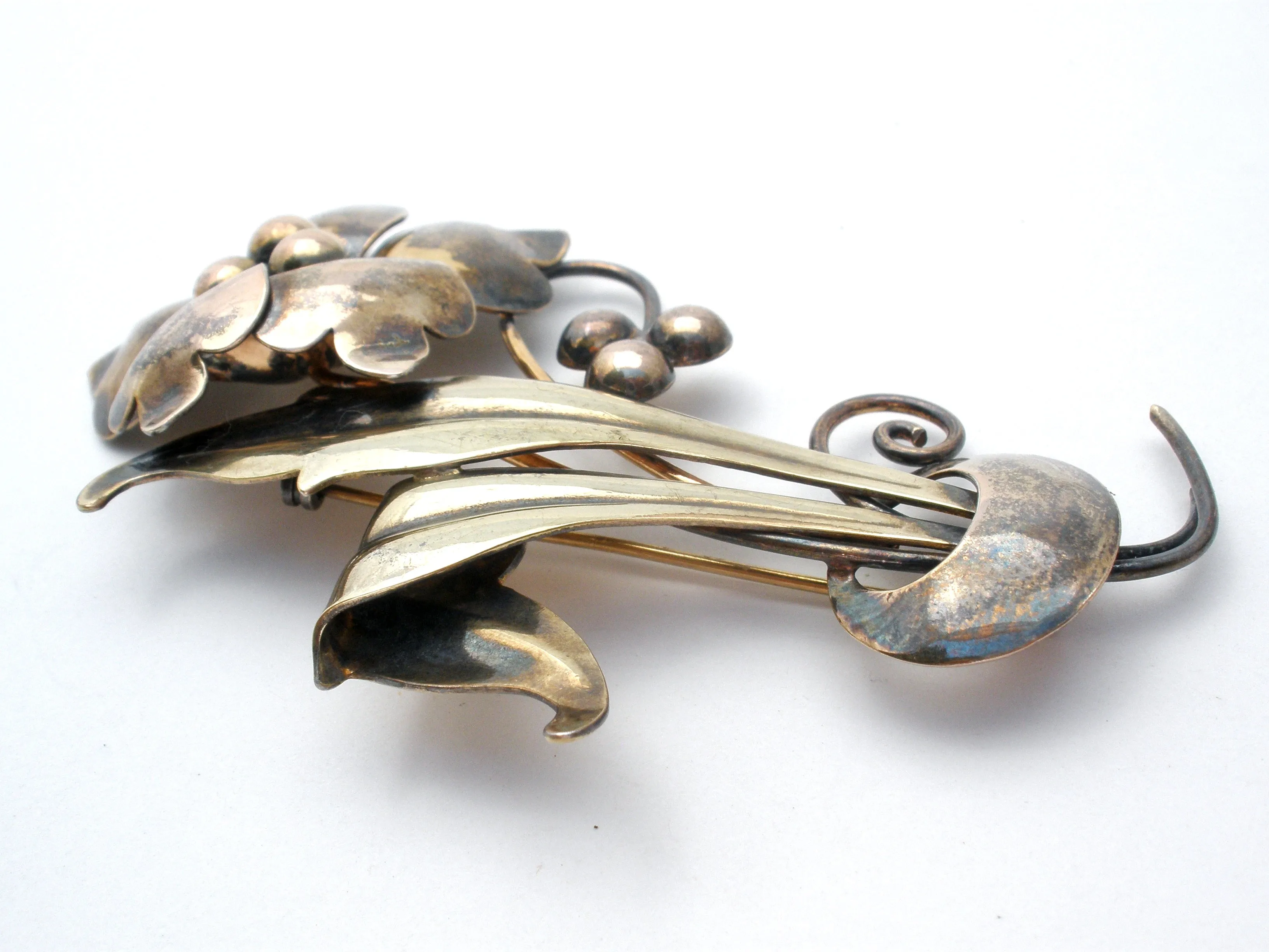 12k GF on Sterling Silver Flower Brooch Pin Vintage