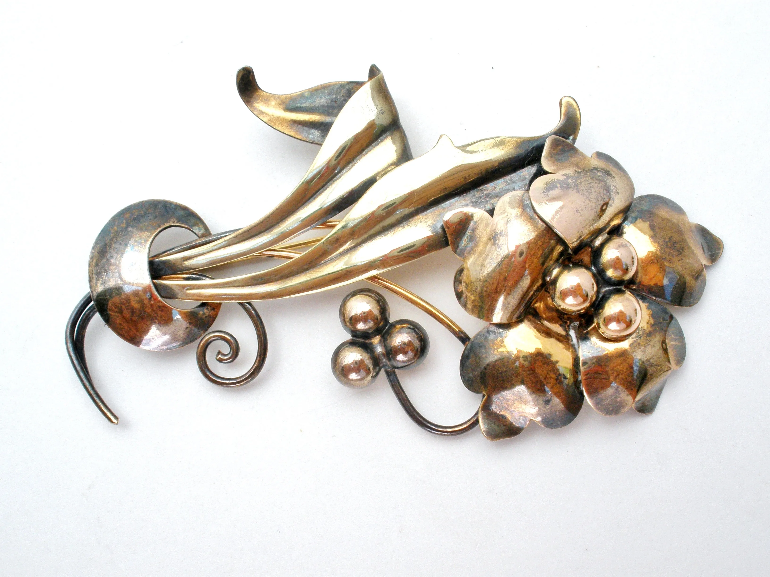 12k GF on Sterling Silver Flower Brooch Pin Vintage