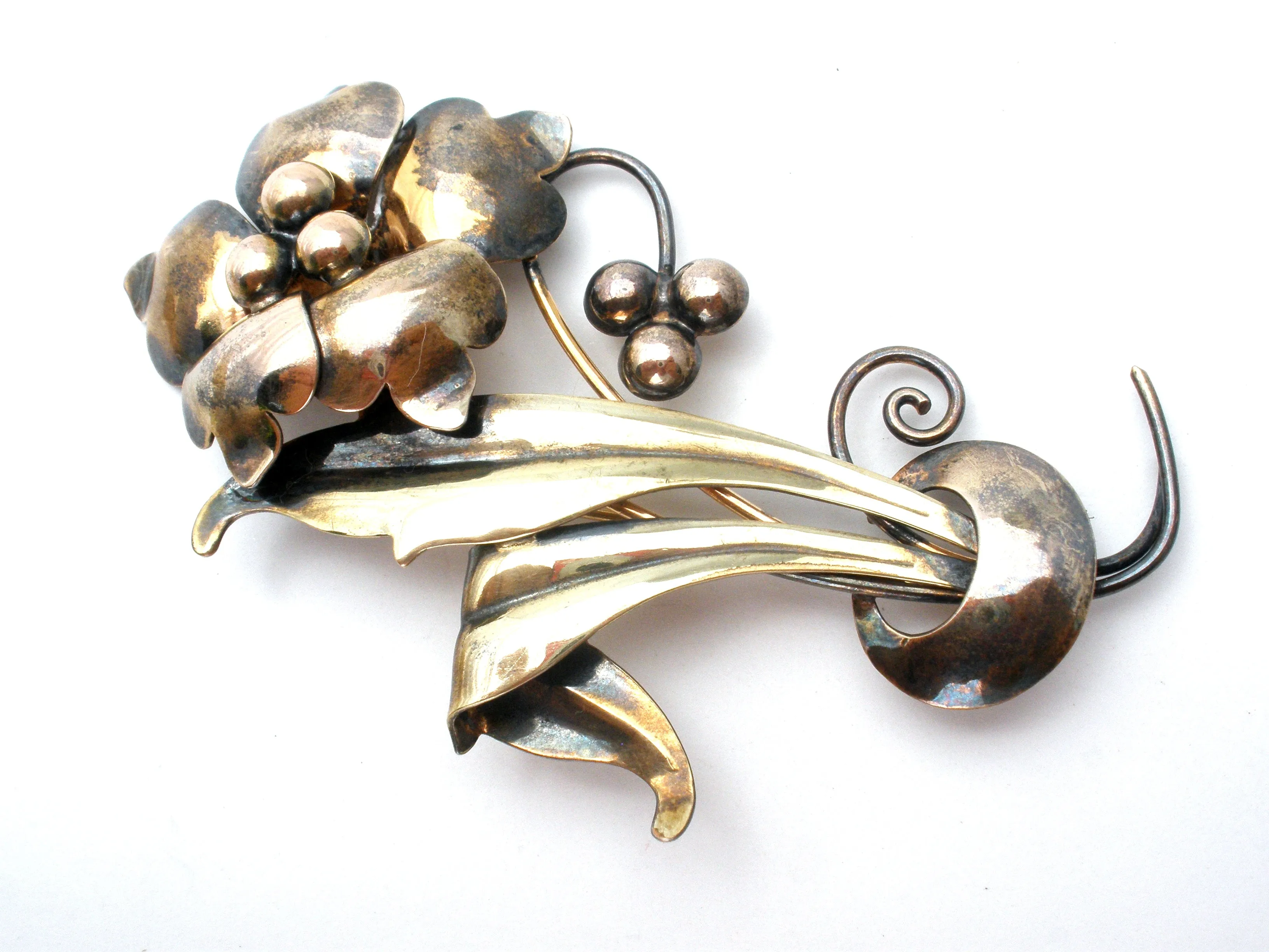 12k GF on Sterling Silver Flower Brooch Pin Vintage