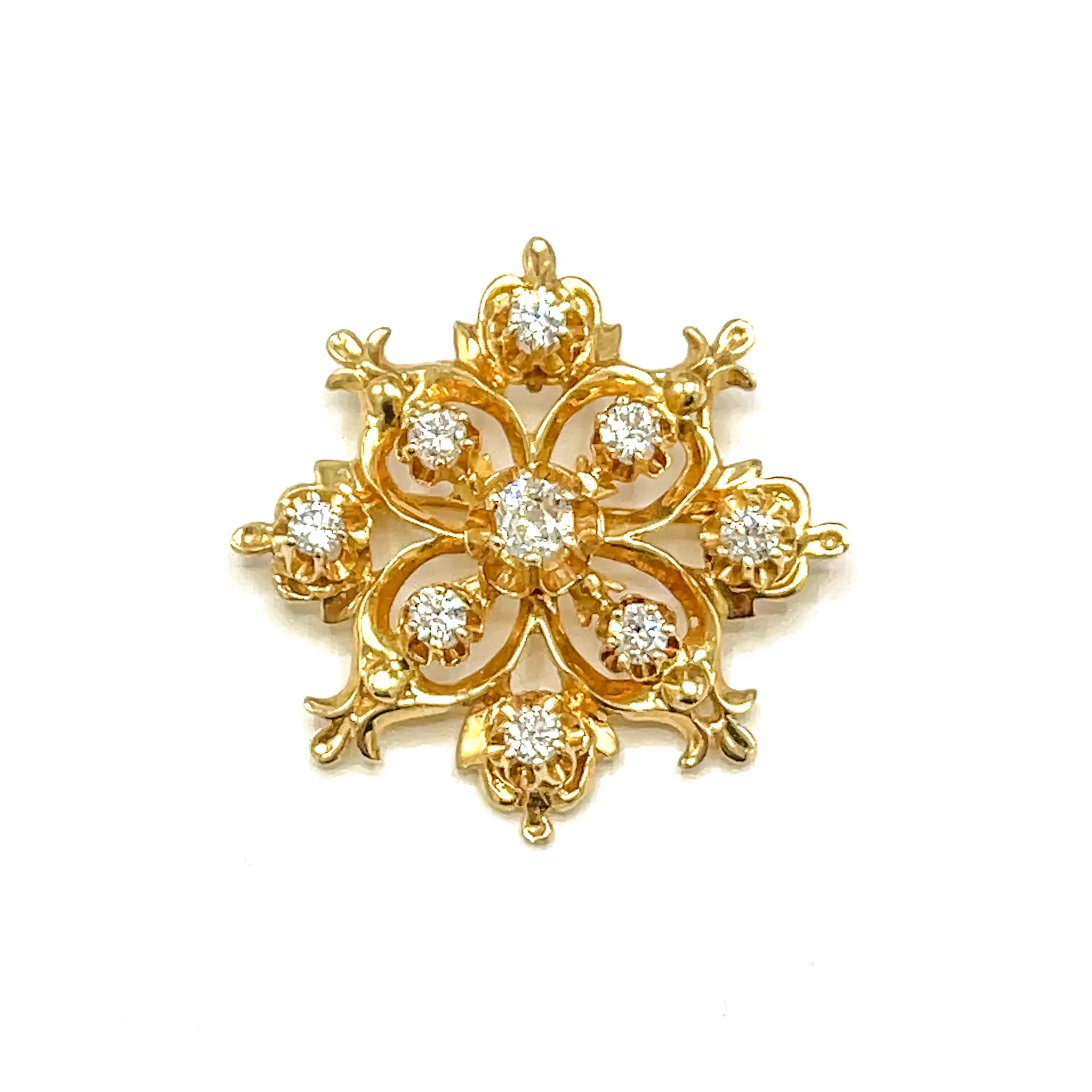 14k Gold & Diamond Snowflake Pendant / Brooch