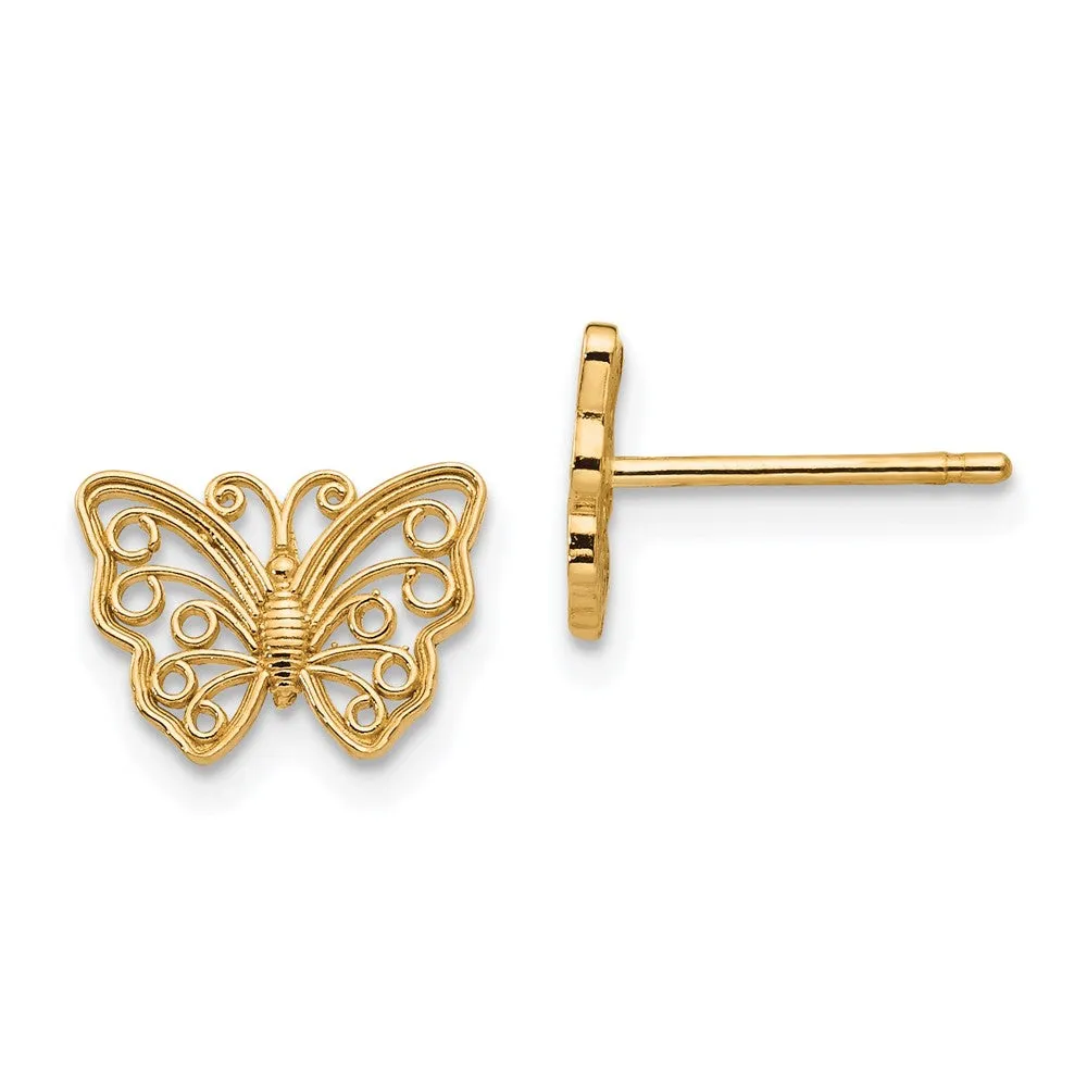 14K Yellow Gold Butterfly Post Earrings