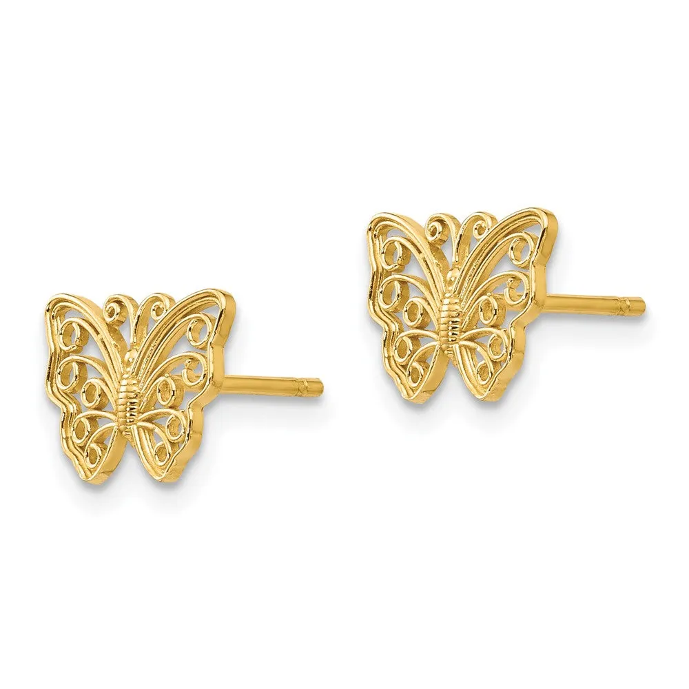 14K Yellow Gold Butterfly Post Earrings