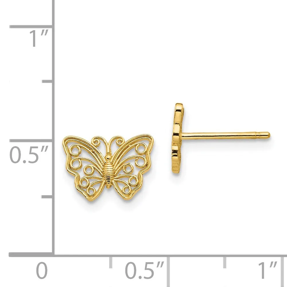 14K Yellow Gold Butterfly Post Earrings