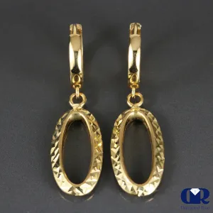 14K Yellow Gold Dangle Drop Hoop Earrings Hollow Inside