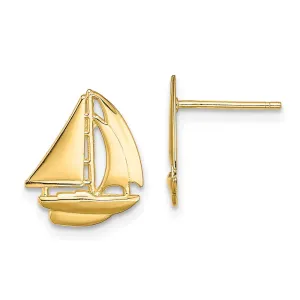 14K Yellow Gold Polished Sailboat Post Earrings