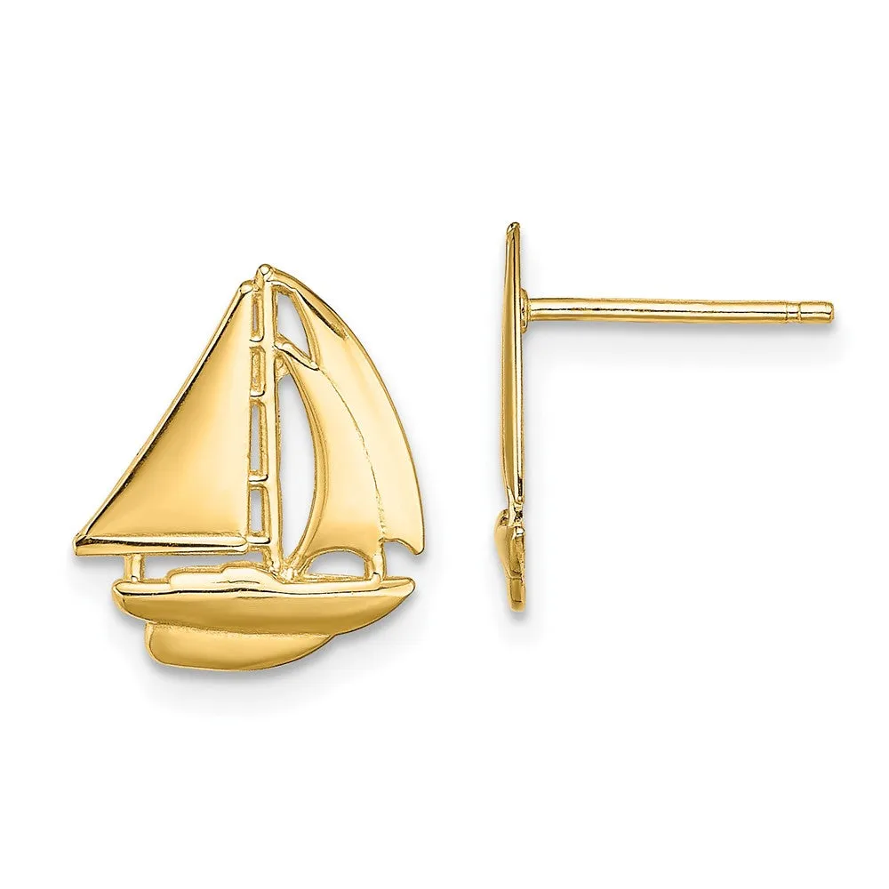 14K Yellow Gold Polished Sailboat Post Earrings