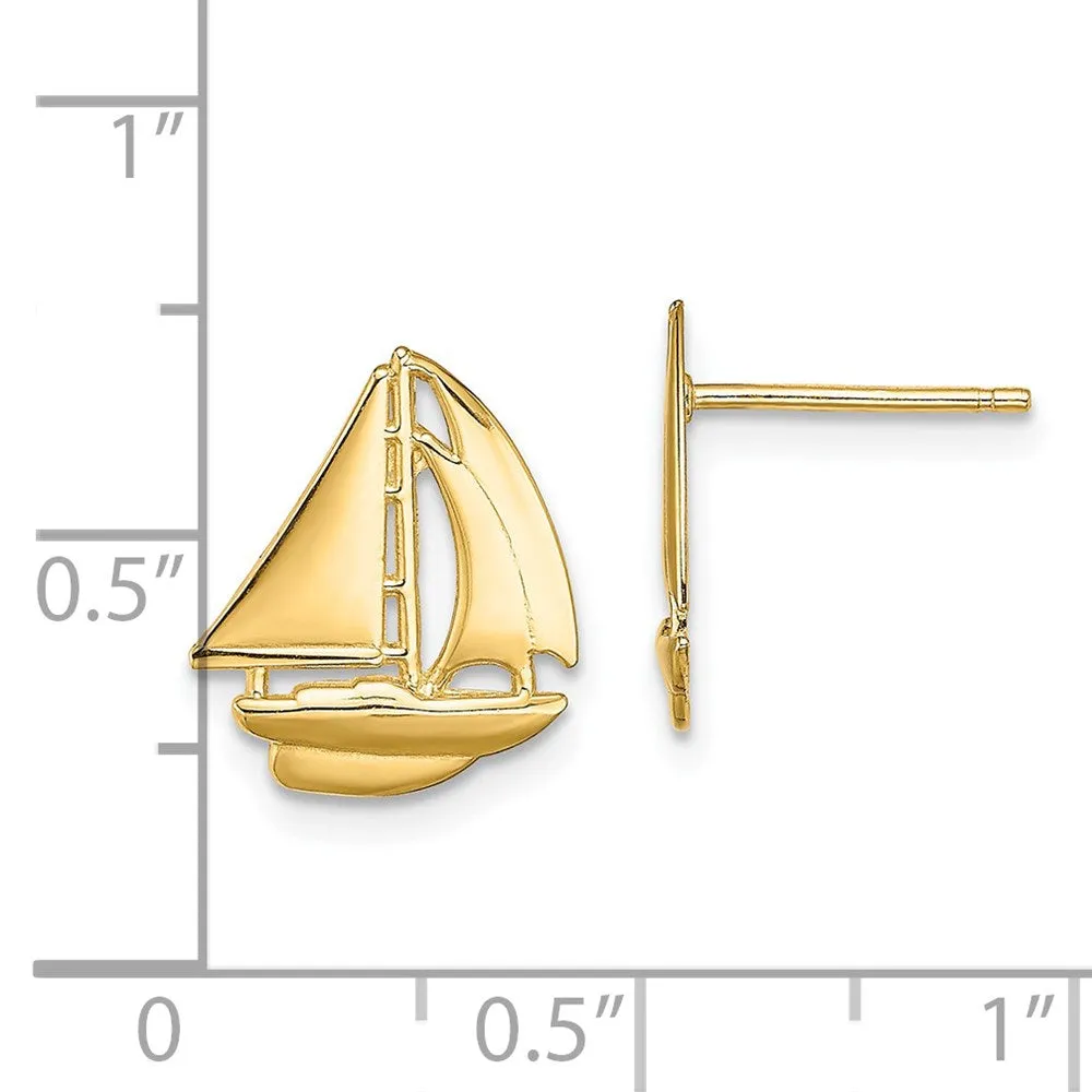 14K Yellow Gold Polished Sailboat Post Earrings