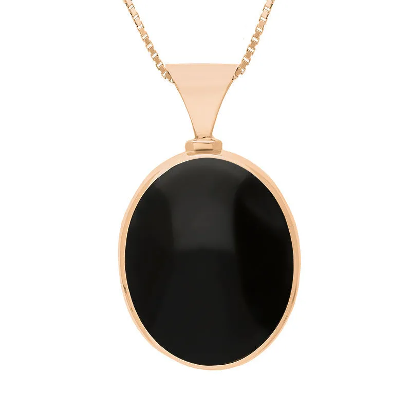 18ct Rose Gold Blue John Whitby Jet Queens Jubilee Hallmark Double Sided Oval Necklace