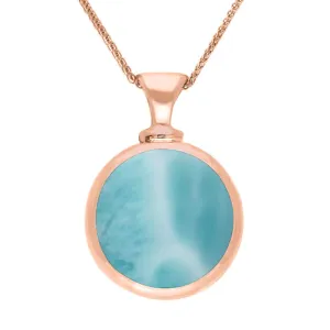 18ct Rose Gold Whitby Jet Larimar Double Sided Round Dinky Fob Necklace