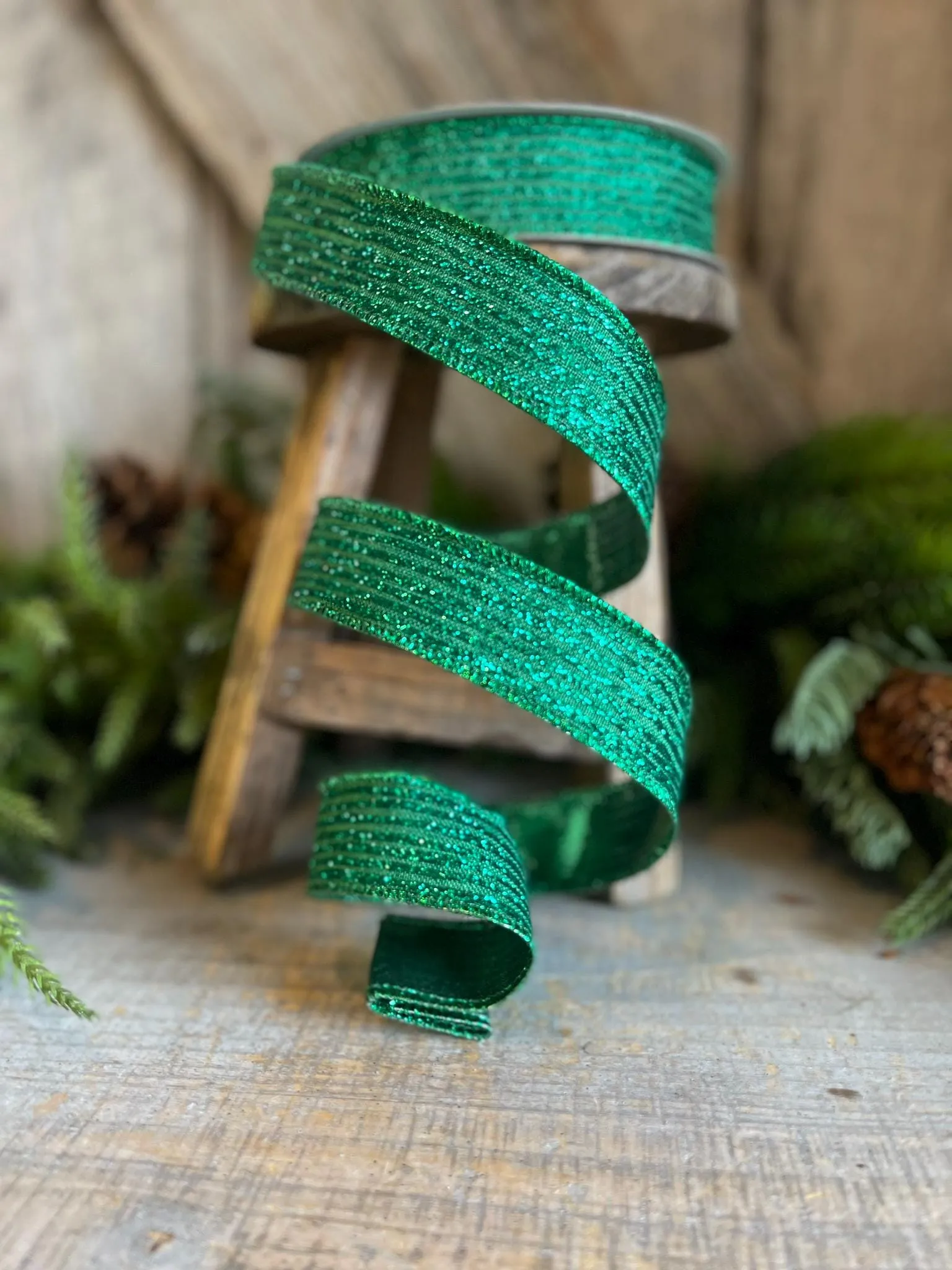 1" Emerald Green Random Stripes Ribbon, Farrisilk ribbon