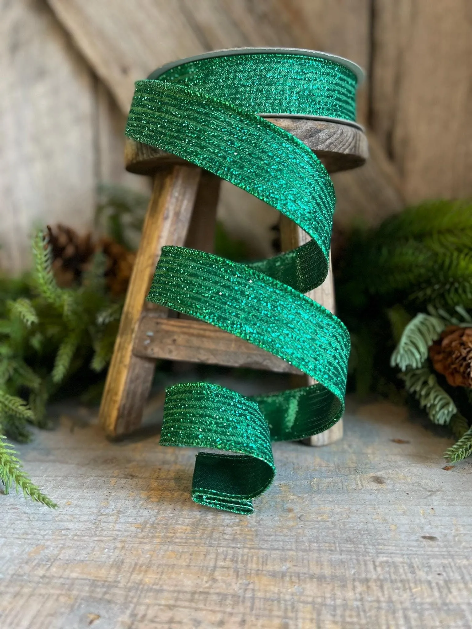 1" Emerald Green Random Stripes Ribbon, Farrisilk ribbon