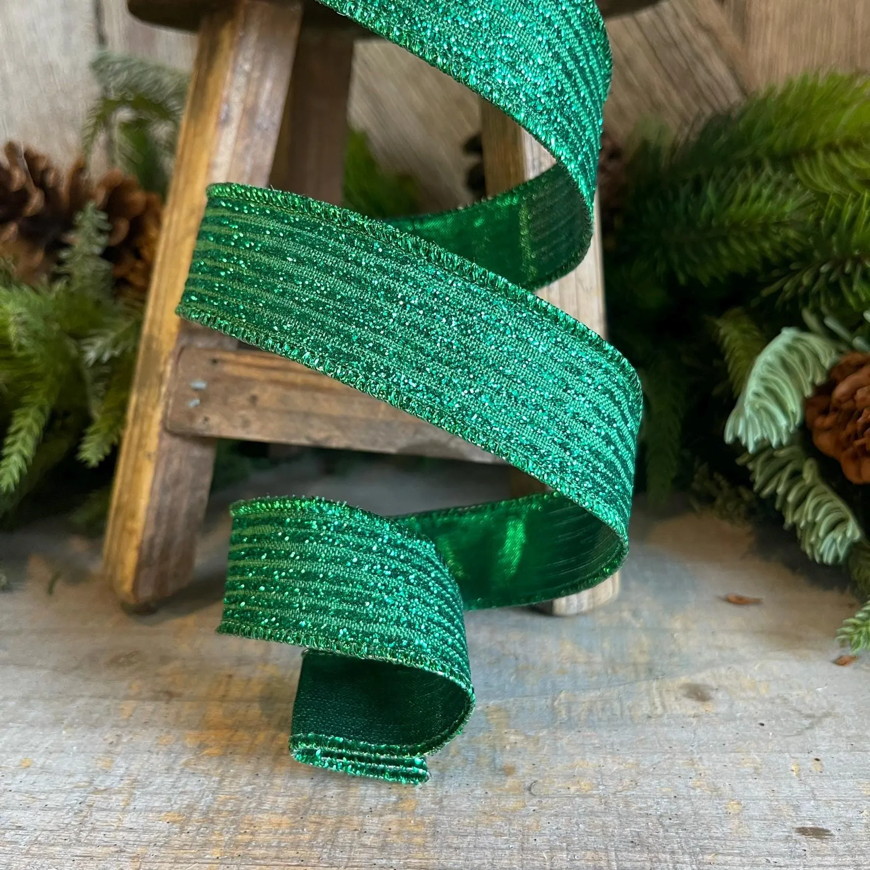 1" Emerald Green Random Stripes Ribbon, Farrisilk ribbon