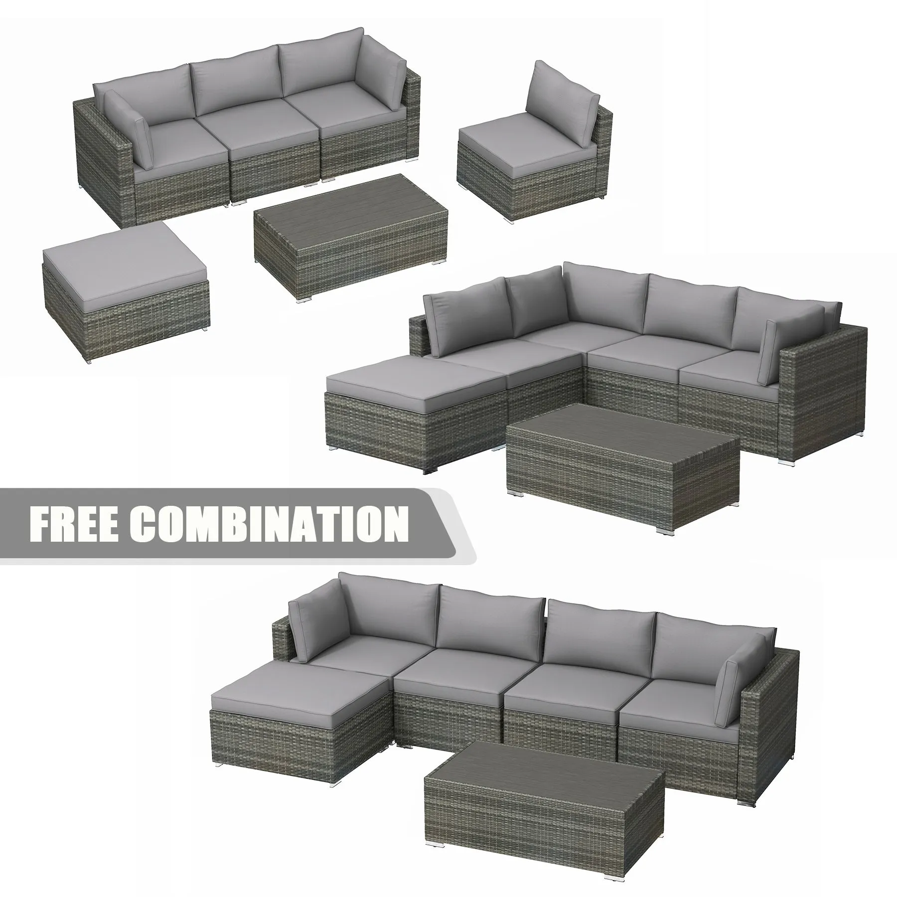 6 Pcs Outdoor Sectional Sofa Set Clearance Patio Rattan Furniture with Coffee Table, All Weather Wicker Conversation Set(Grey)