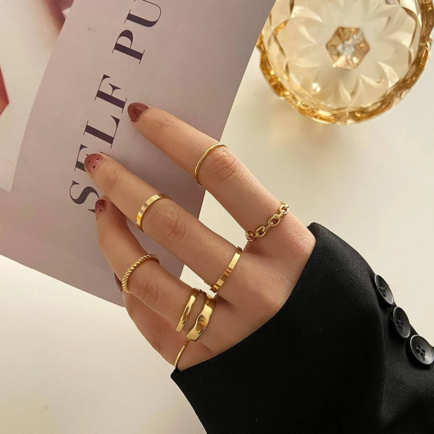 7-Piece: Women's Gold Knuckle Ring Set