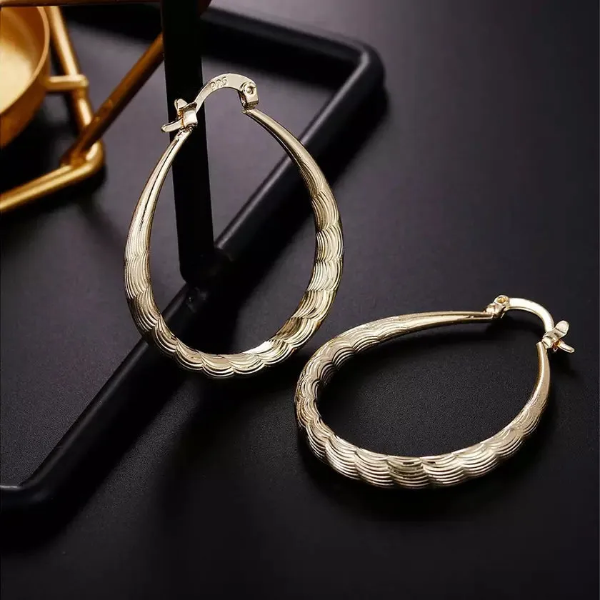 925 Sterling Silver Oval Filigree Hoop Earrings