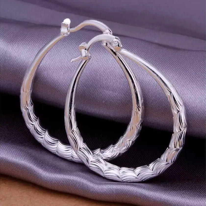 925 Sterling Silver Oval Filigree Hoop Earrings