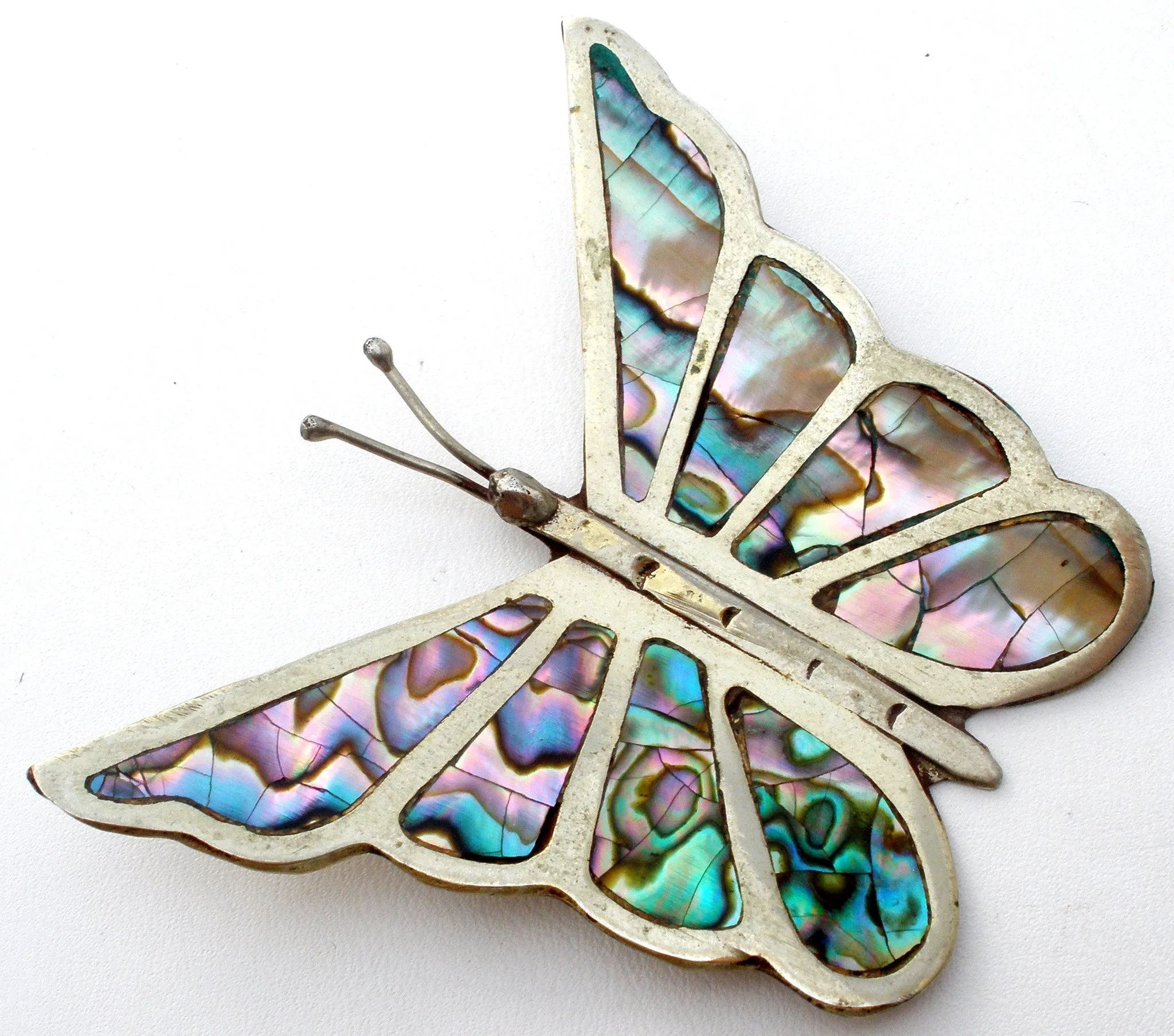 Abalone Shell Butterfly Brooch Pin Sterling Silver Vintage