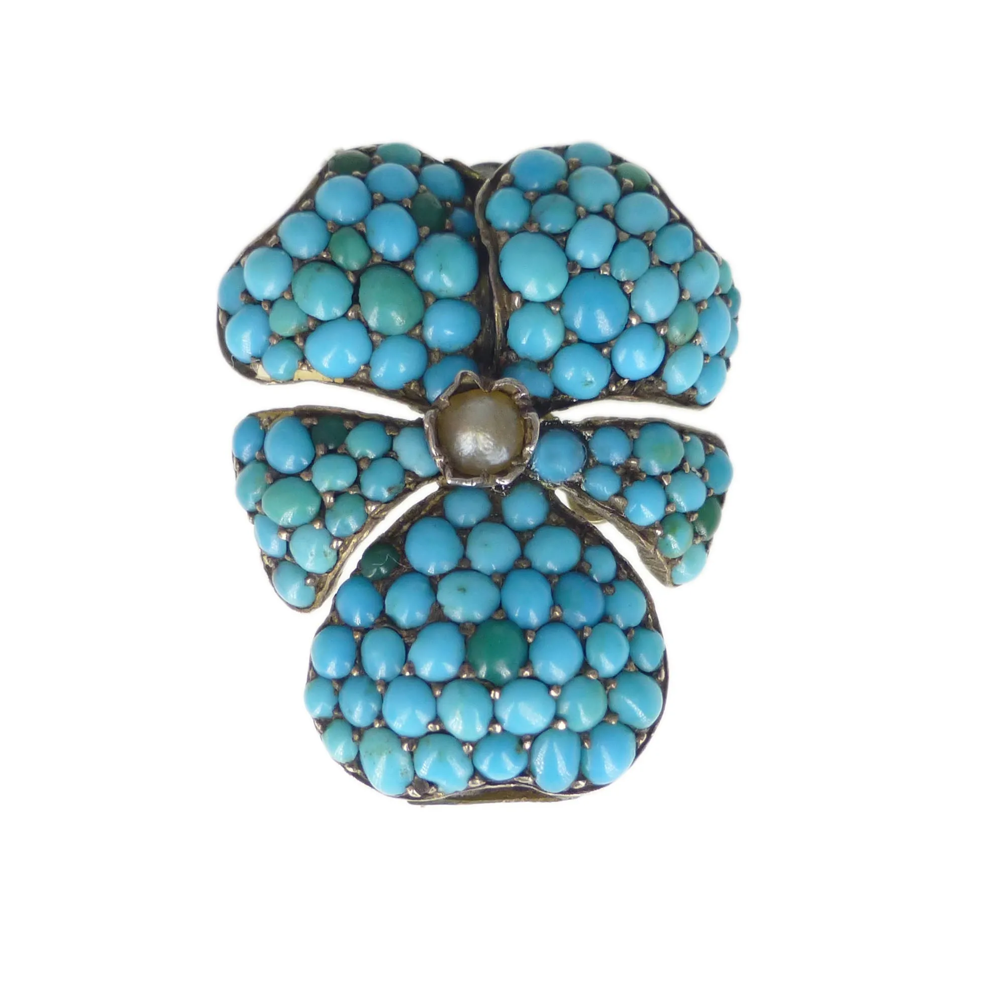 Antique Victorian Silver Turquoise Pansy Brooch