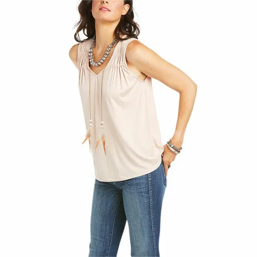 Ariat Ladies Feather Sleevless Shimmering Blush Tank CLOSEOUT