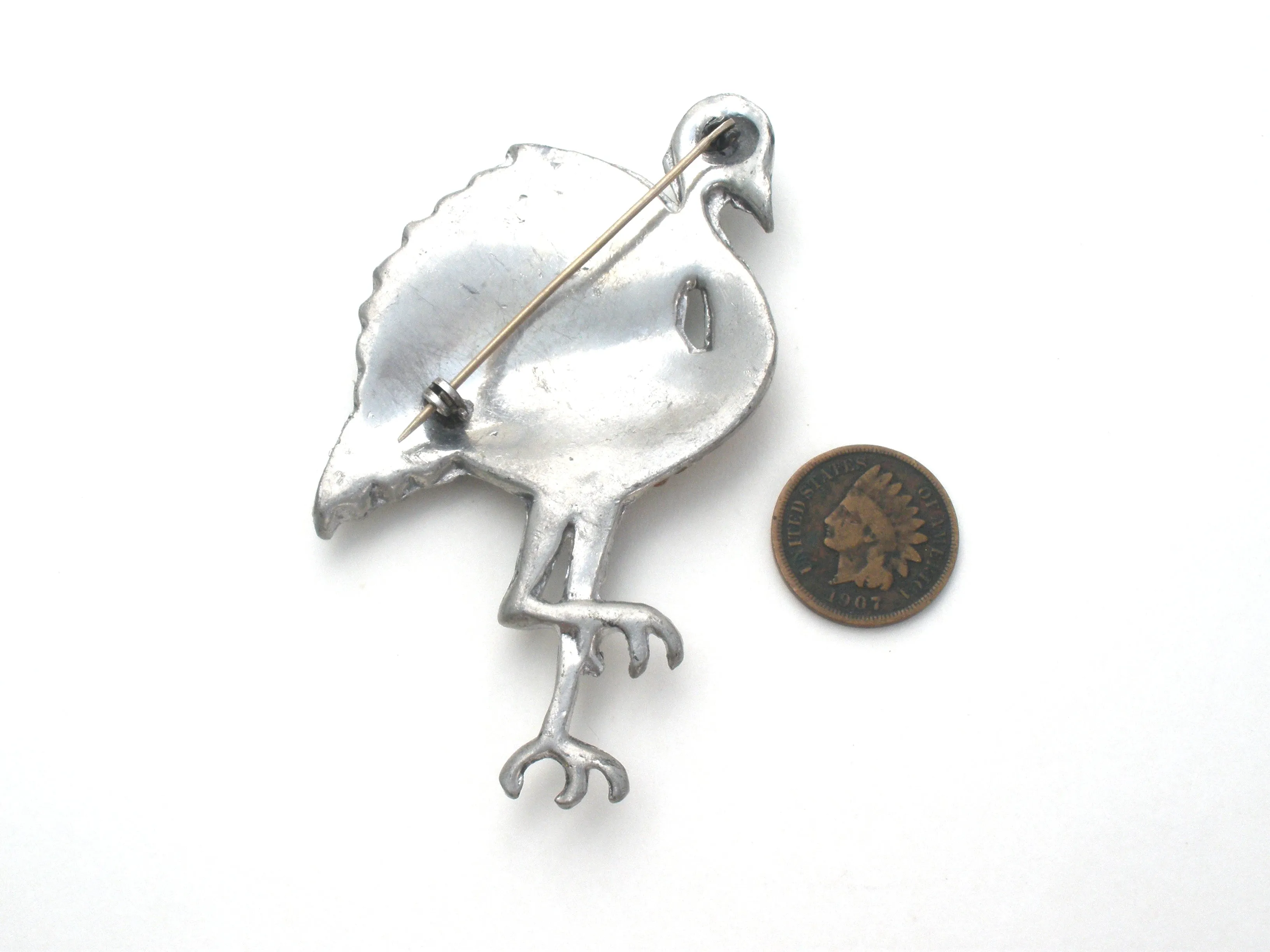 Art Deco Glass Rhinestone Flamingo Brooch Pin