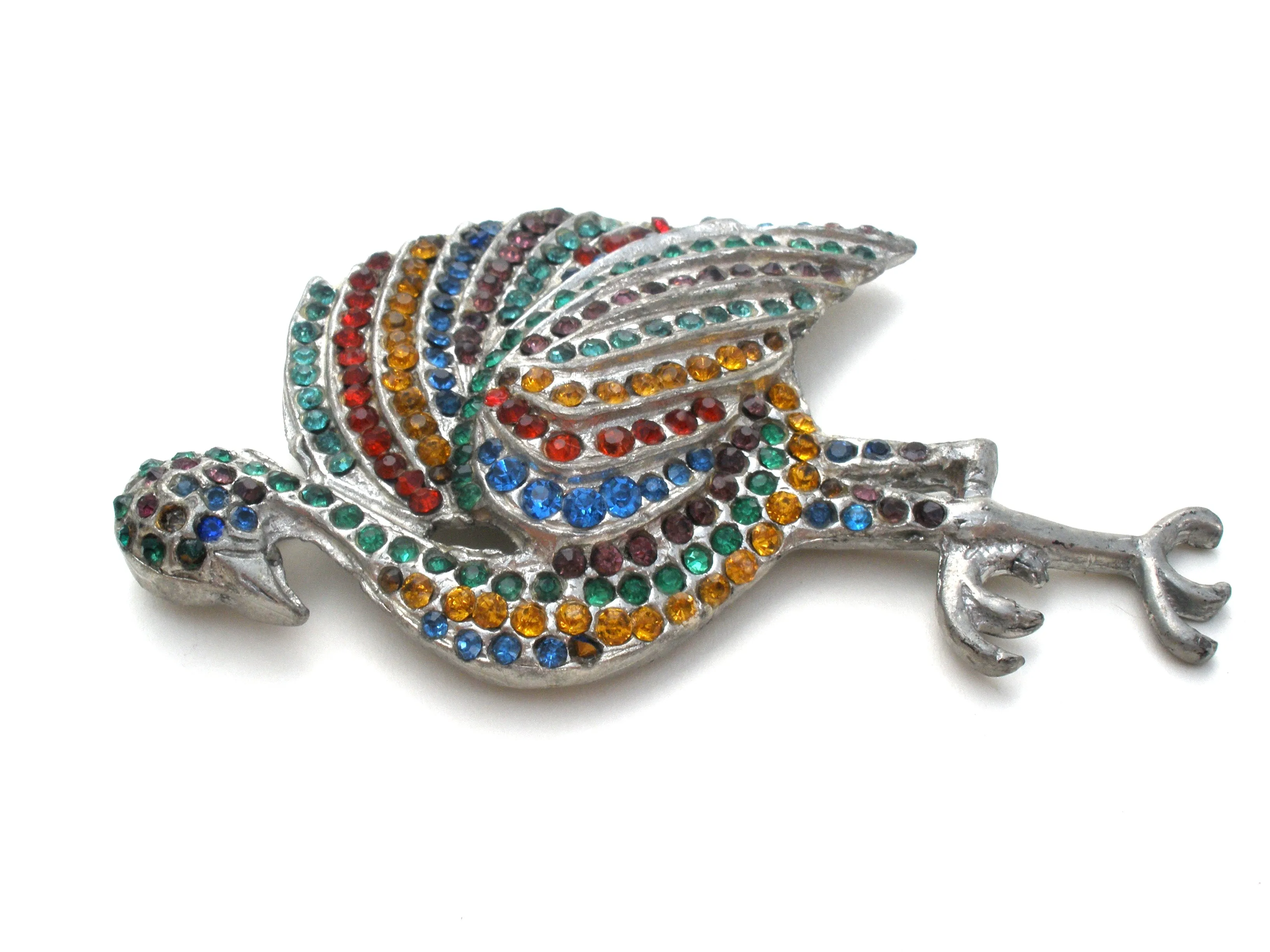 Art Deco Glass Rhinestone Flamingo Brooch Pin