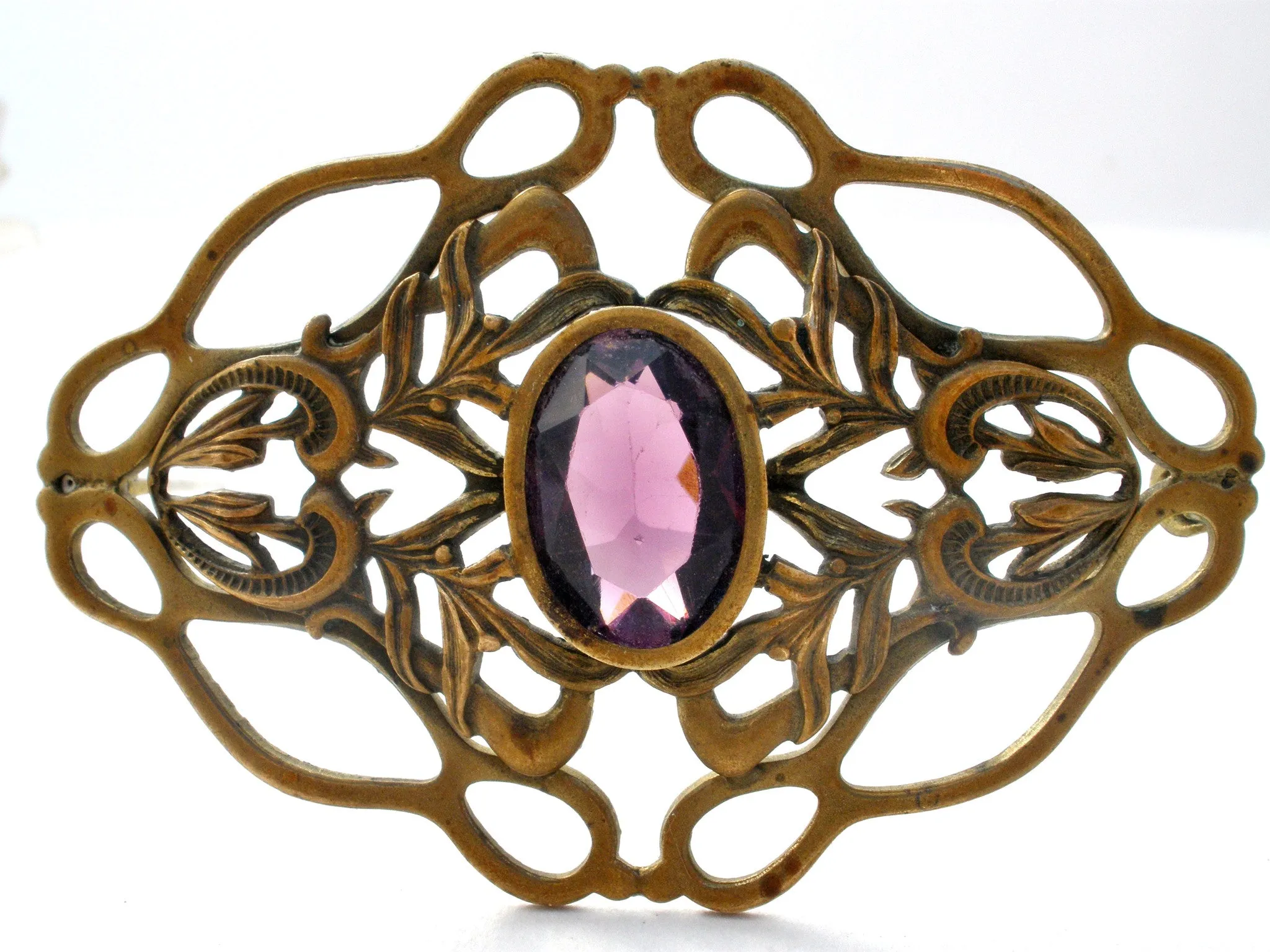 Art Nouveau Gilt Amethyst Brooch