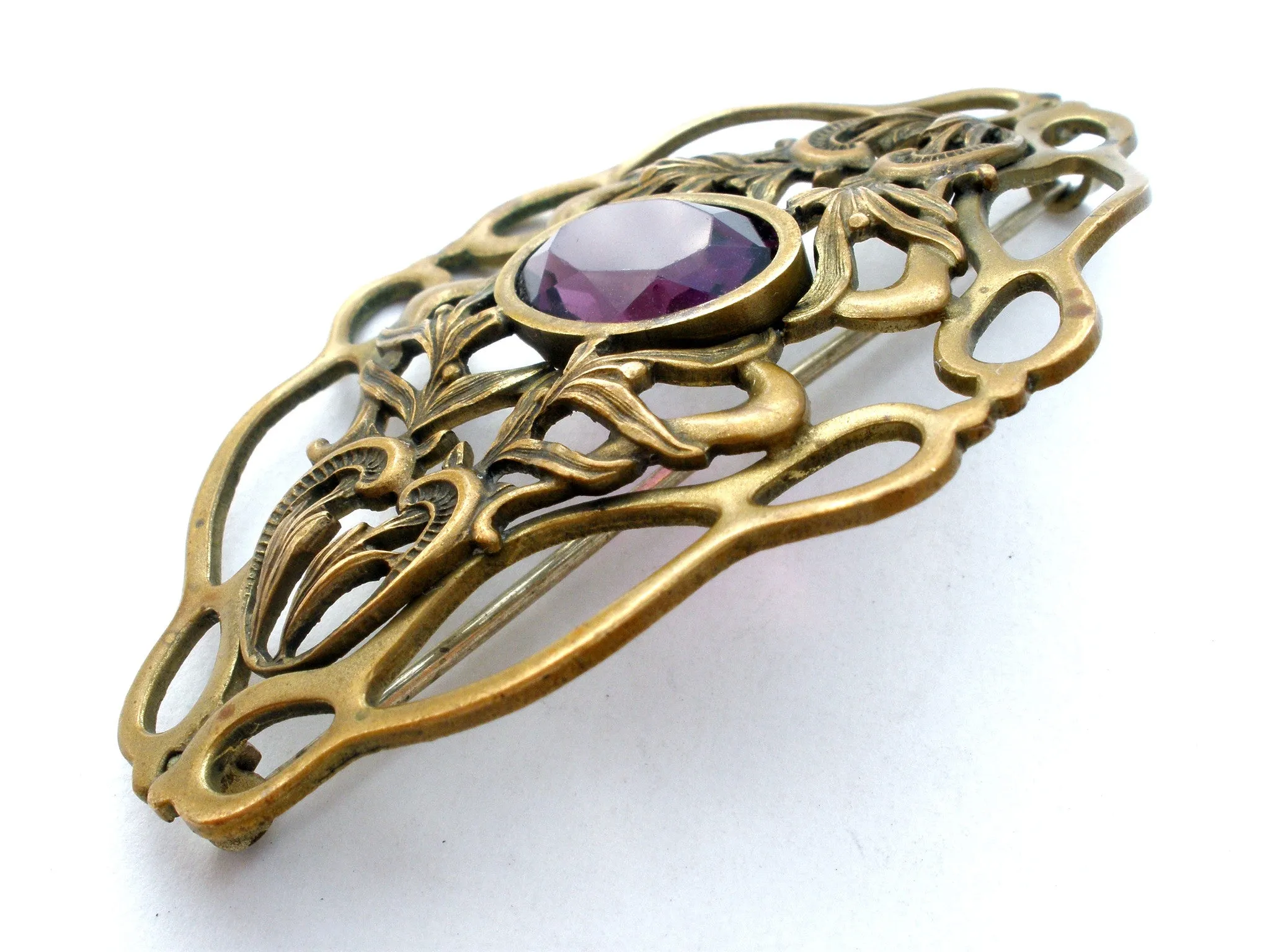 Art Nouveau Gilt Amethyst Brooch