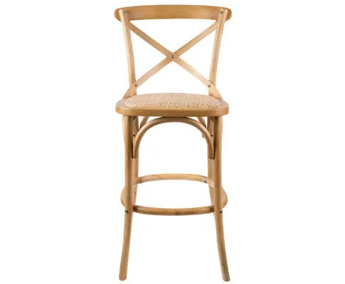 Aster 2pc Crossback Bar Stools Dining Chair Solid Birch Timber Rattan Seat - Oak