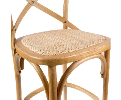 Aster 2pc Crossback Bar Stools Dining Chair Solid Birch Timber Rattan Seat - Oak