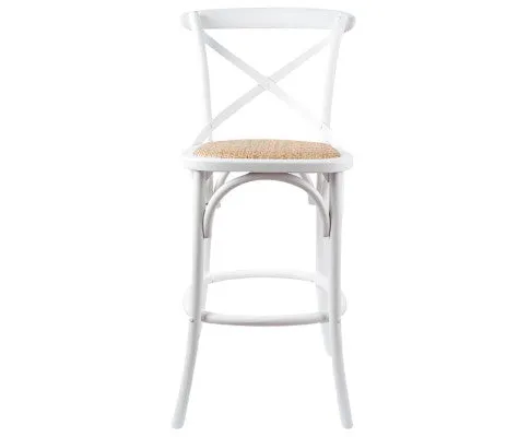 Aster 2pc Crossback Bar Stools Dining Chair Solid Birch Timber Rattan Seat White