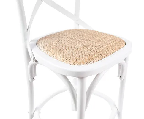 Aster 2pc Crossback Bar Stools Dining Chair Solid Birch Timber Rattan Seat White