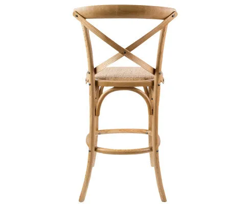 Aster 3pc Crossback Bar Stools Dining Chair Solid Birch Timber Rattan Seat - Oak