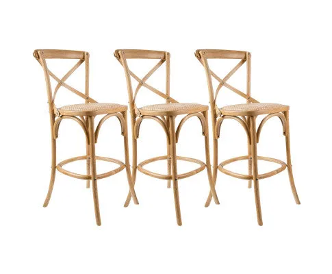 Aster 3pc Crossback Bar Stools Dining Chair Solid Birch Timber Rattan Seat - Oak