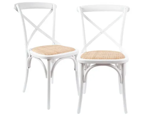 Aster Crossback Dining Chair Set of 2 Solid Birch Timber Wood Ratan Seat - White