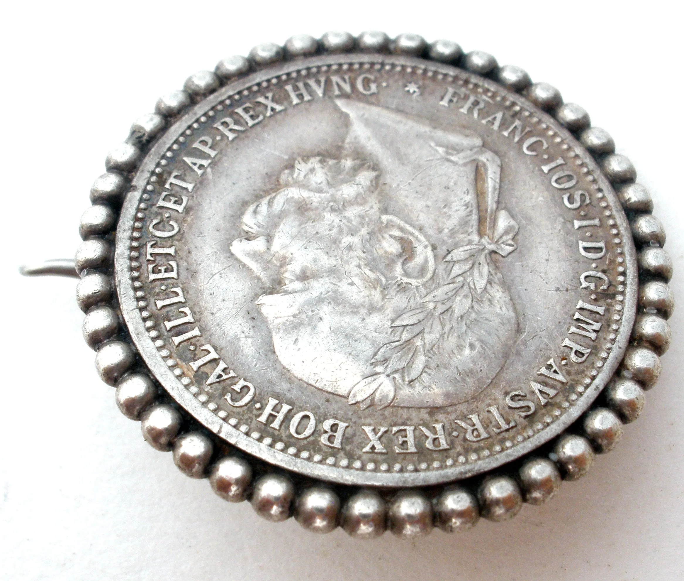 Austria 1893 Silver Corona Coin Brooch Antique