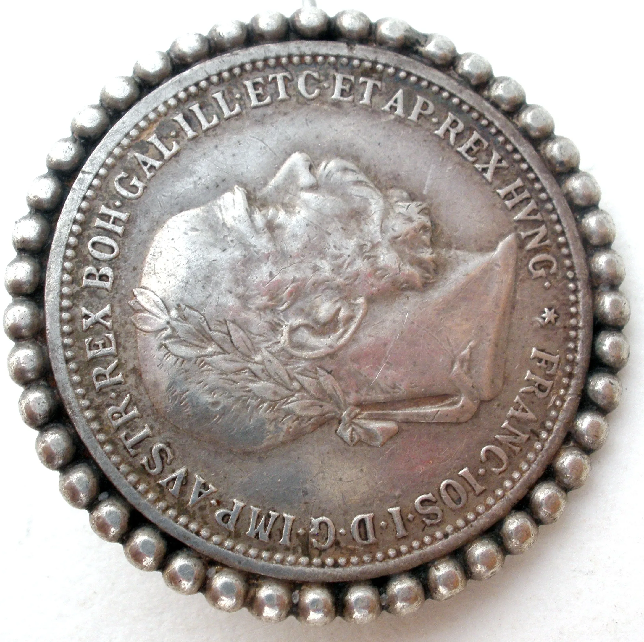 Austria 1893 Silver Corona Coin Brooch Antique