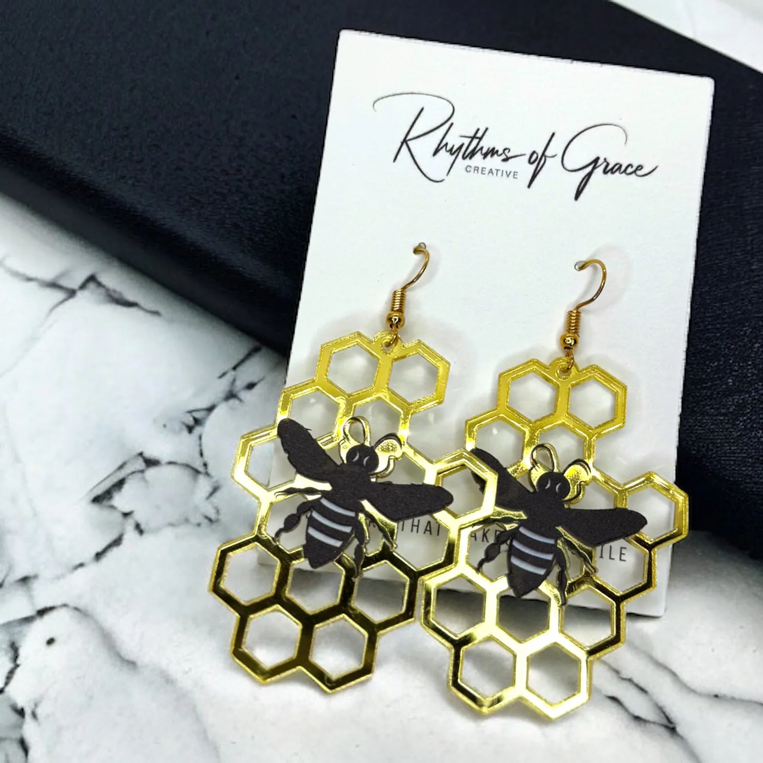 Bee Earrings - Bee Jewelry, Bumblebee, Honeycomb, Honey Bee, Handmade Earrings, Handmade Jewelry, Animal Earrings, Animal Jewelry, Bees