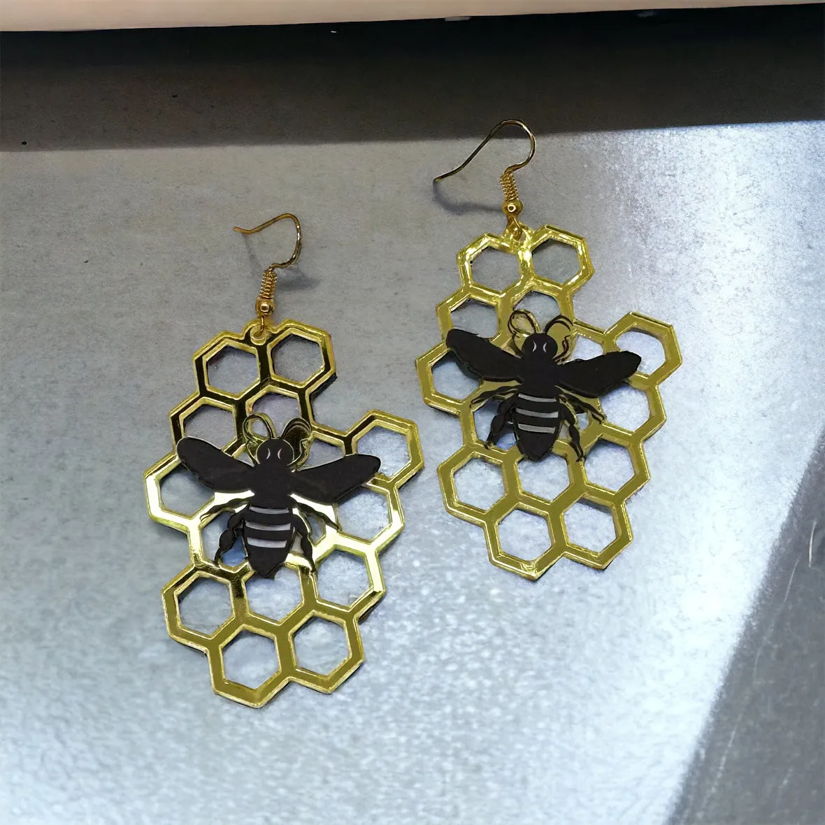 Bee Earrings - Bee Jewelry, Bumblebee, Honeycomb, Honey Bee, Handmade Earrings, Handmade Jewelry, Animal Earrings, Animal Jewelry, Bees