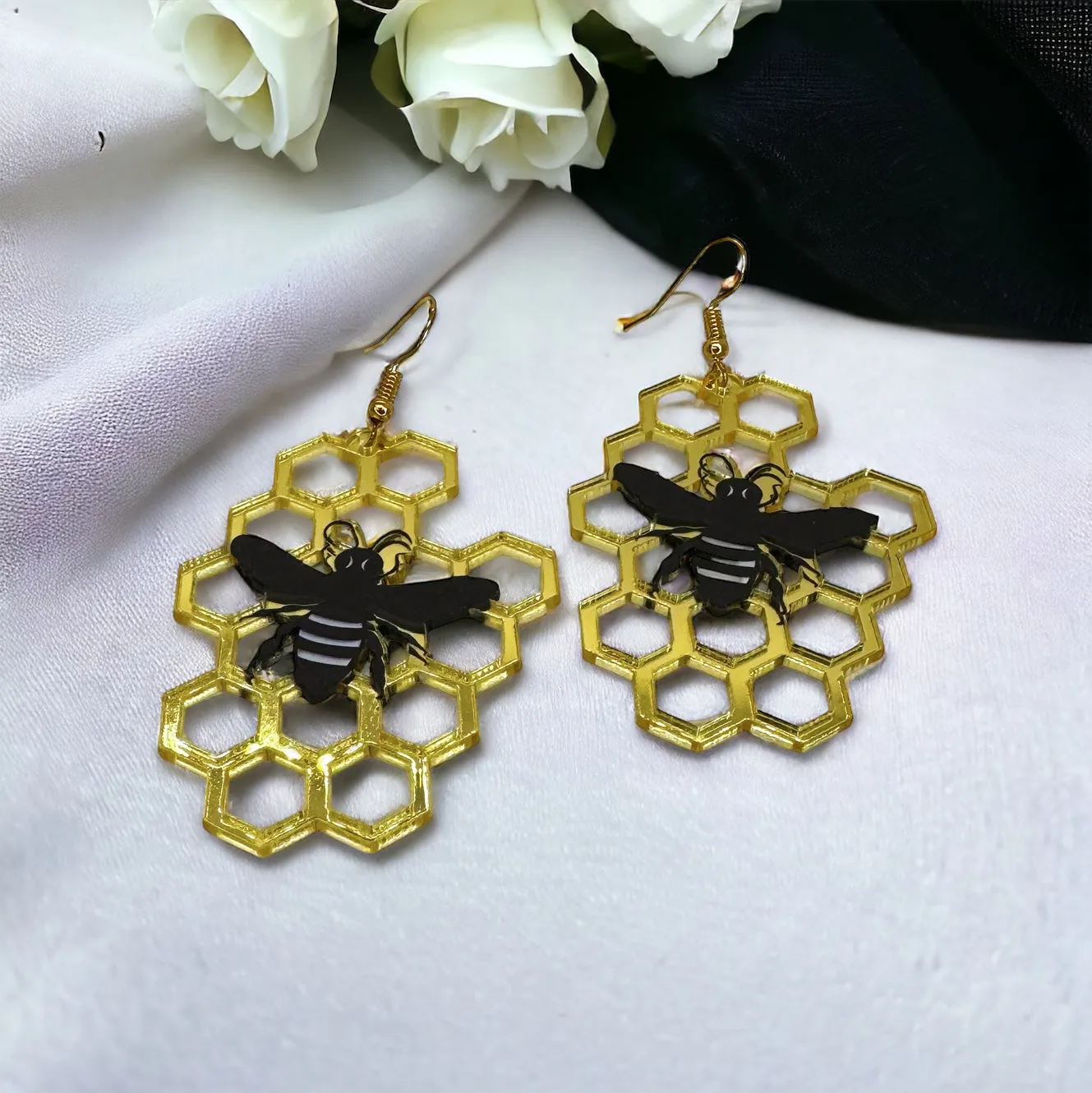 Bee Earrings - Bee Jewelry, Bumblebee, Honeycomb, Honey Bee, Handmade Earrings, Handmade Jewelry, Animal Earrings, Animal Jewelry, Bees