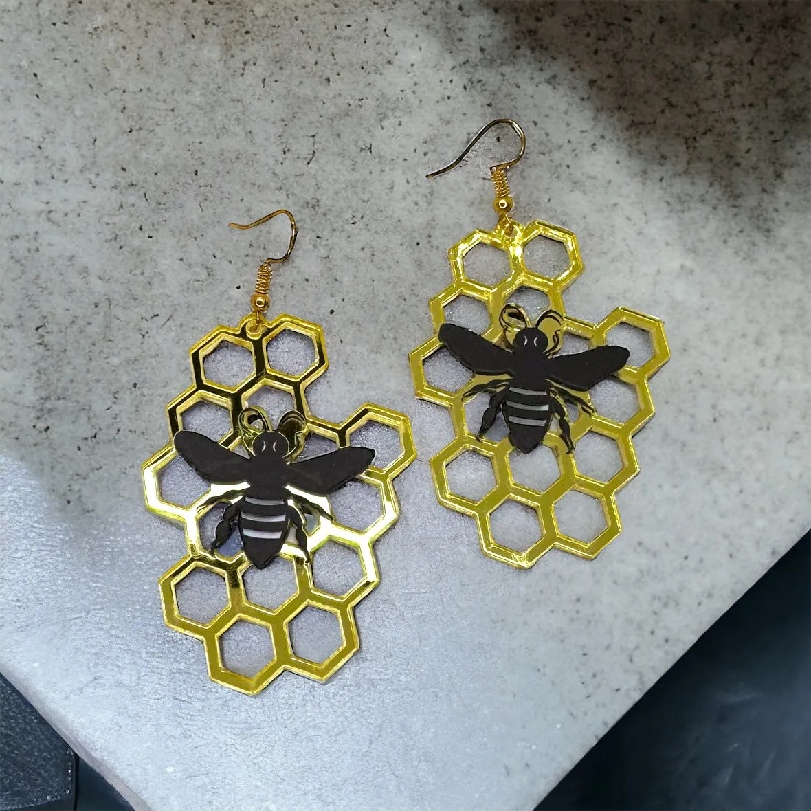 Bee Earrings - Bee Jewelry, Bumblebee, Honeycomb, Honey Bee, Handmade Earrings, Handmade Jewelry, Animal Earrings, Animal Jewelry, Bees