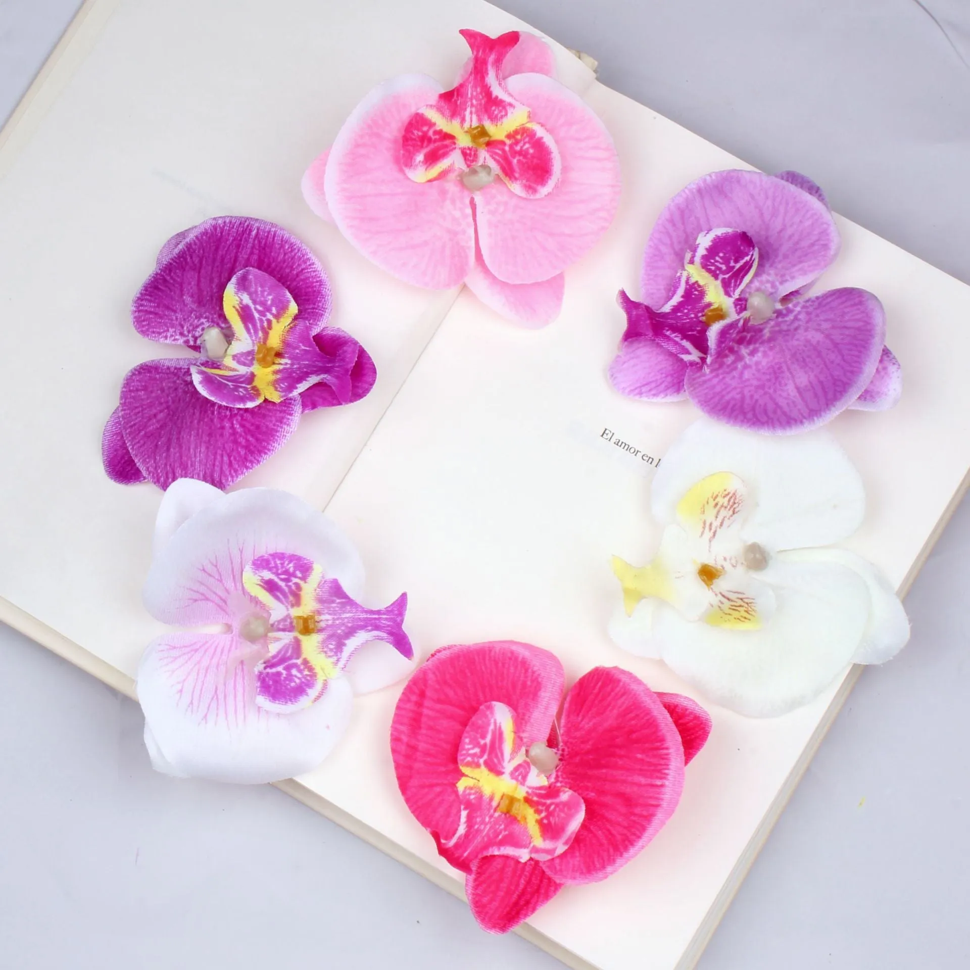 Bulk 20Pcs Artificial Flower Heads Phalaenopsis Butterfly Orchid Heads for Cake Crafts Wholesale