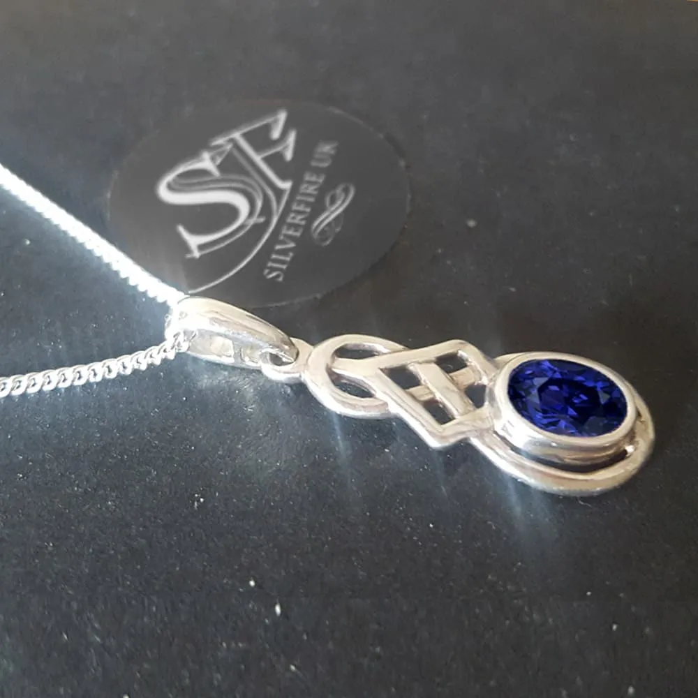 Celtic Necklace With Created Sapphire, September Birthstone