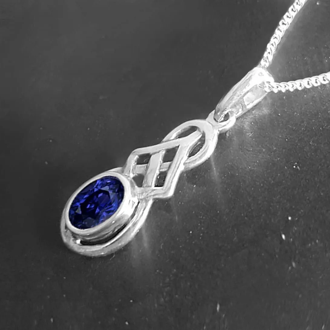 Celtic Necklace With Created Sapphire, September Birthstone