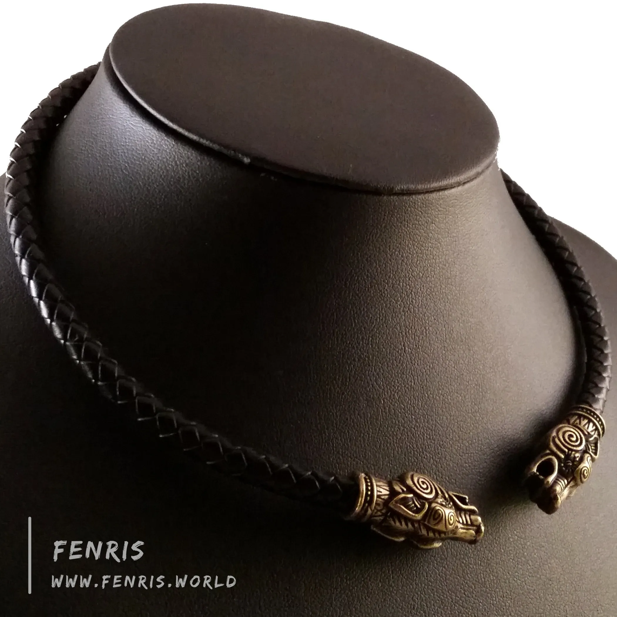 Celtic Torc Bronze Wolf Black Leather | Fenris