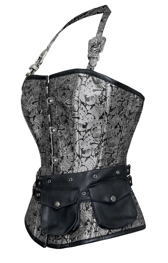 Christie Silver Corset with Strap and Faux Leather Pouch