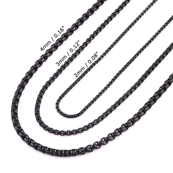 Classy Men 2mm Black Box Chain Necklace