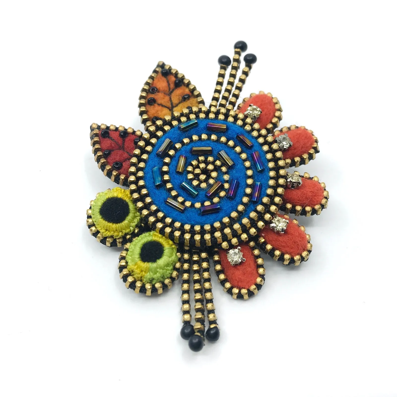 Colourful Floral Mixed Media Brooch by Odile Gova