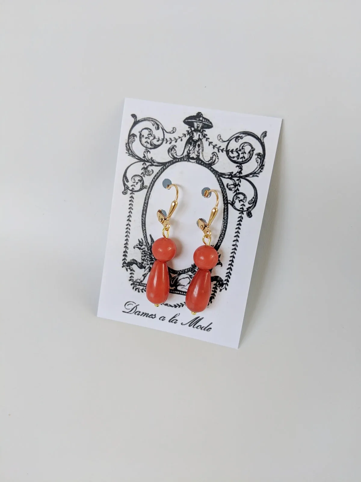 Coral Earrings - Faux 2-stone dangles