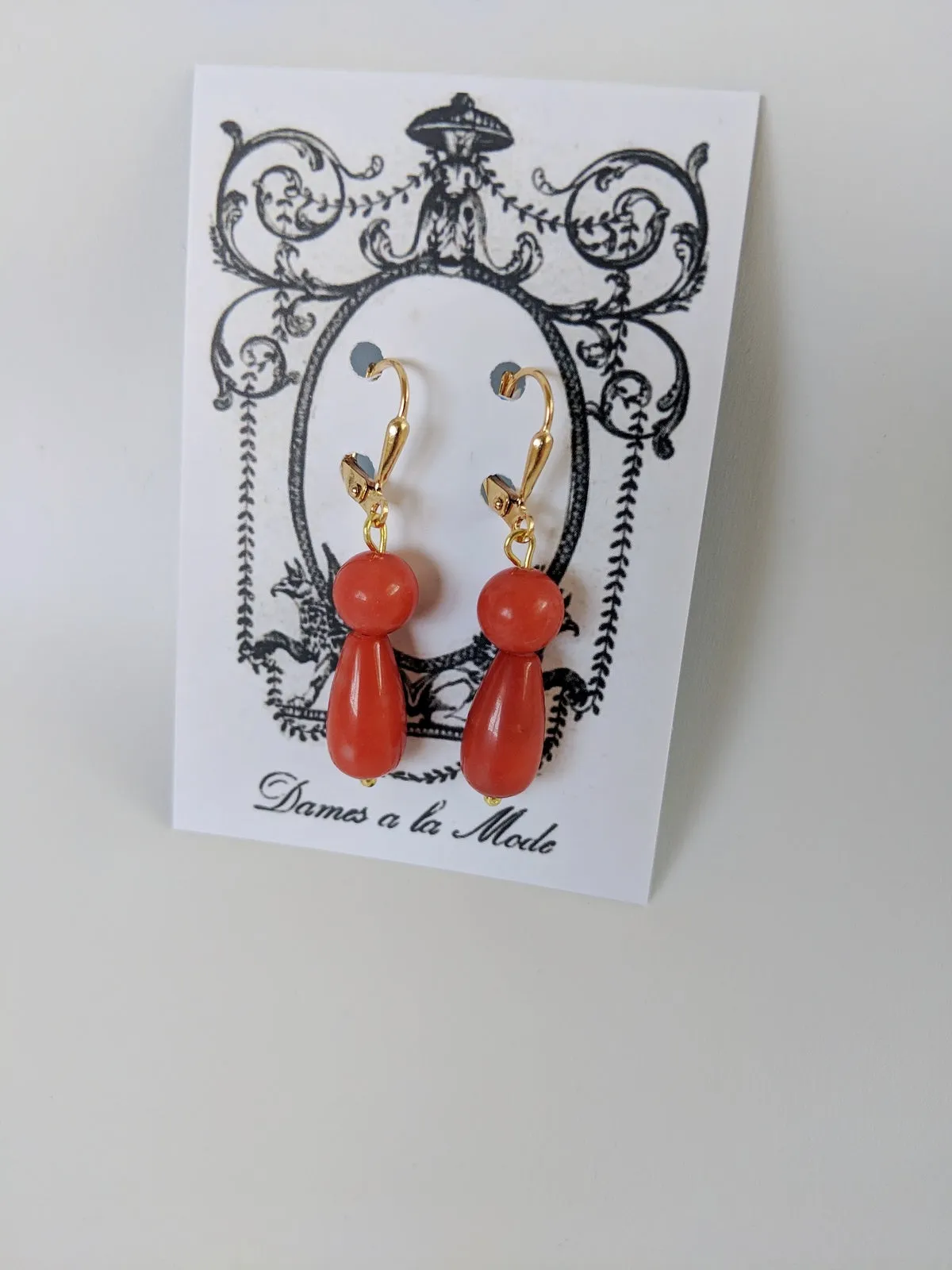 Coral Earrings - Faux 2-stone dangles