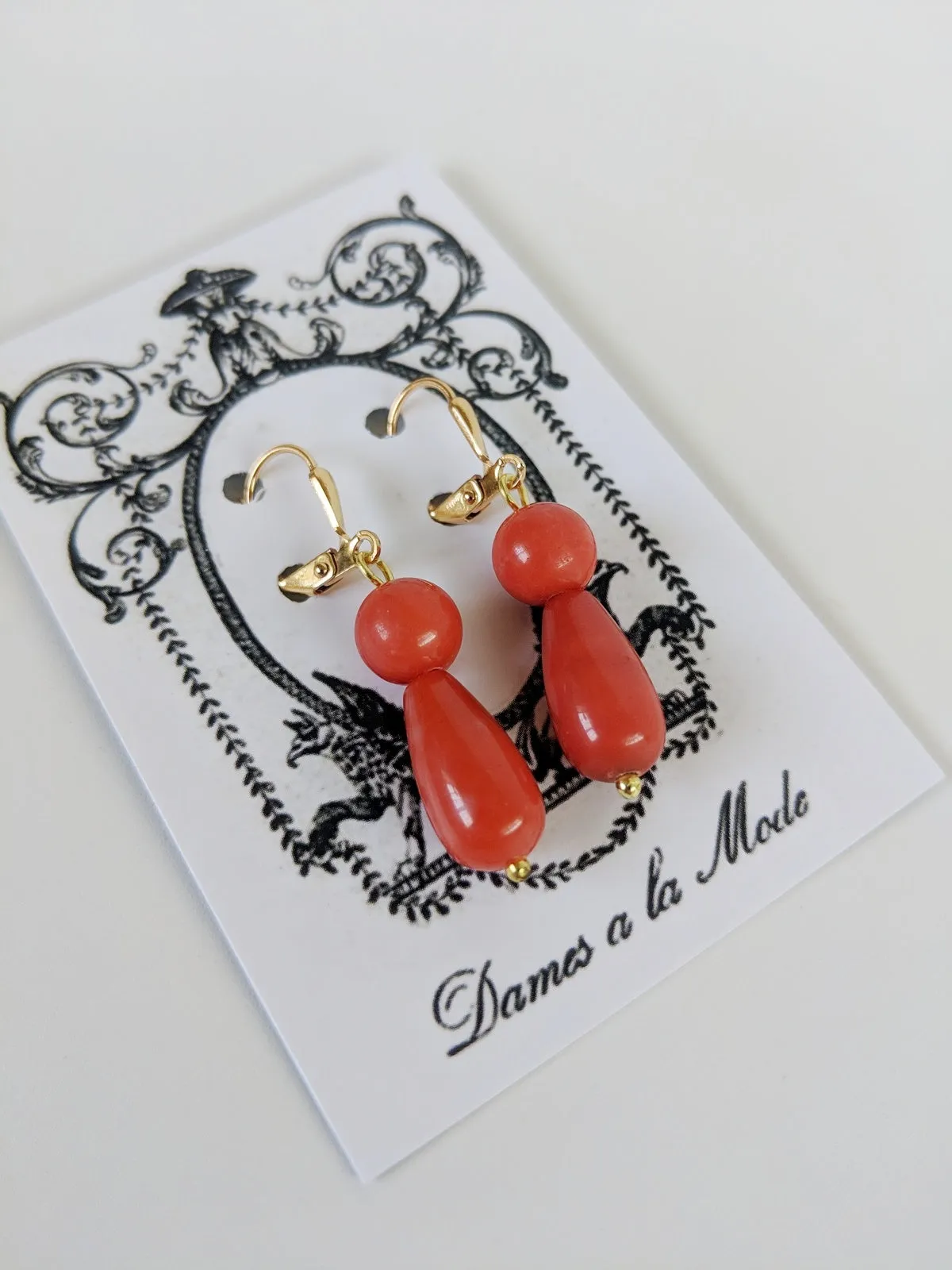 Coral Earrings - Faux 2-stone dangles